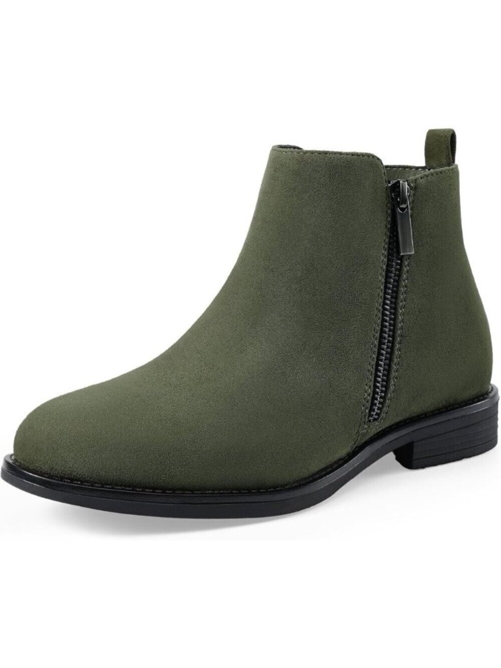 Women's Ankle Green Boots Short Flat Low Heel Dress Chelsea Casual Classic